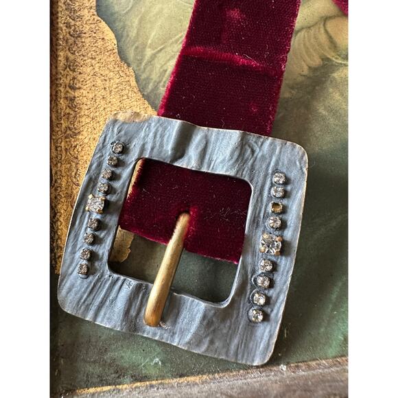 vintage SAINT LAURENT velvet calfskin leather BELT metal jeweled buckle glam s 2 - Picture 11 of 16
